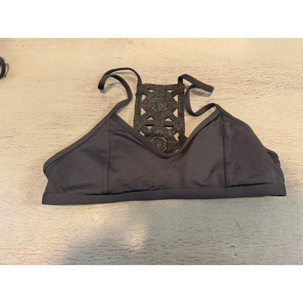 L*Space Black Crochet Macrame Racerback Bikini Top XS Bralette Swim NWOT